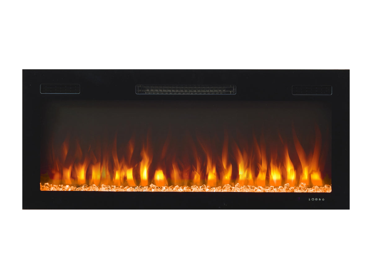 Cheminée électrique murale Slim Full Glass 107 cm sur fond blanc