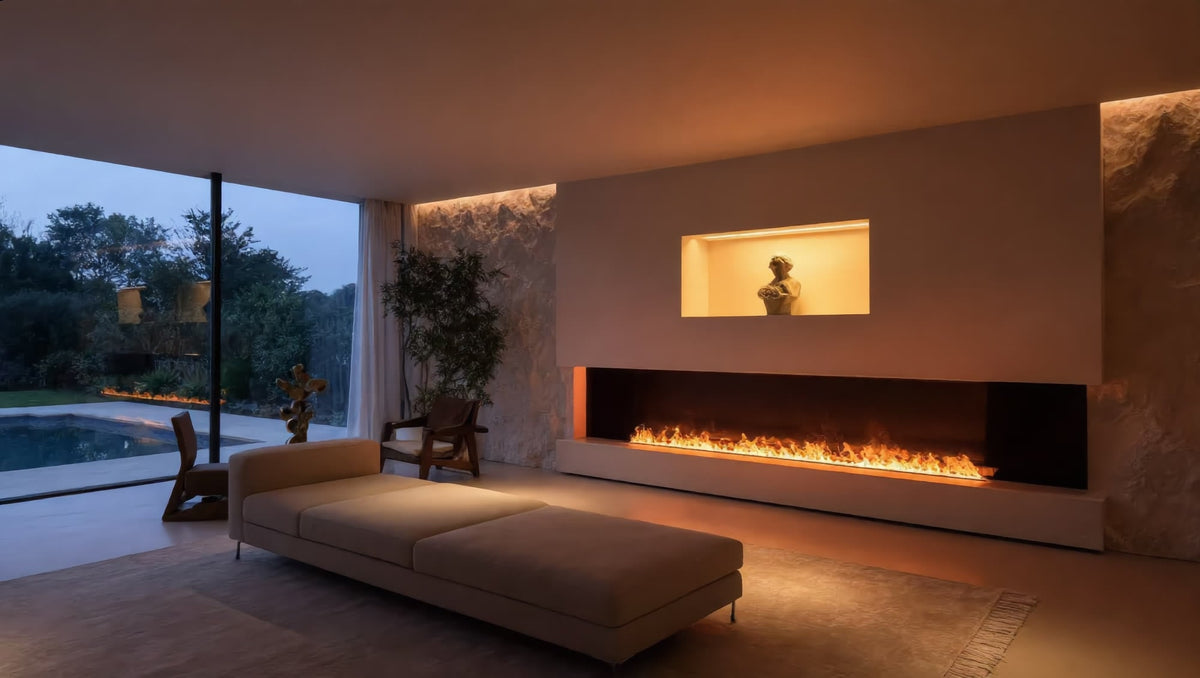 Foyer Flamvia 120 cm dans un séjour ouvert
